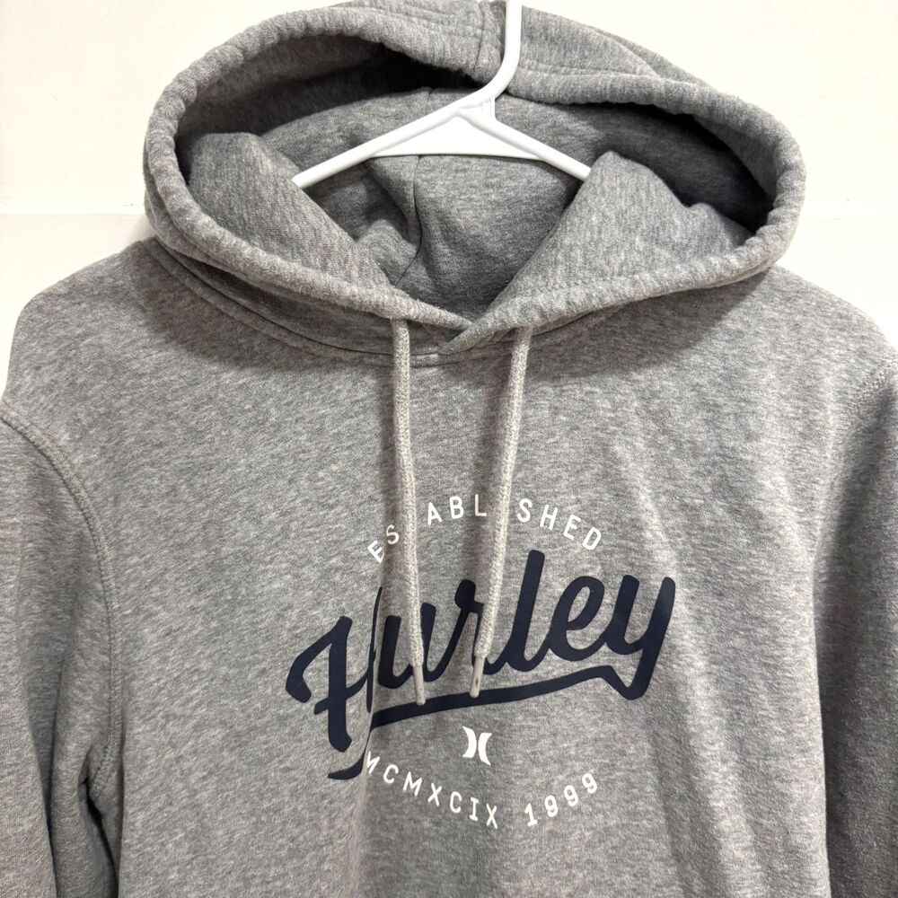 Hurley Mens Medium Gray Sweatshirt Hoodie Established 1999 Graphic Logo Pullover